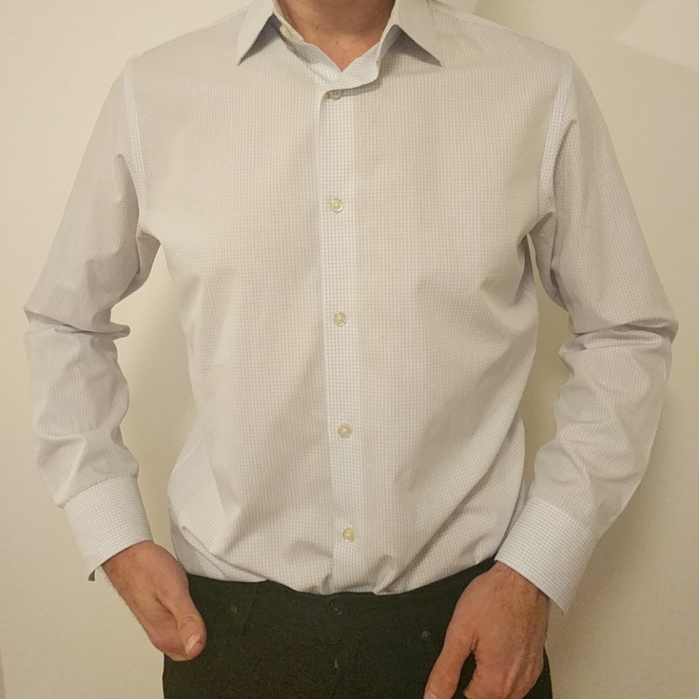 BR slim fit dress shirt with windowpane pattern